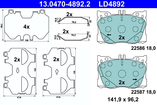 Brake Pad Set, disc brake ATE Ceramic 13.0470-4892.2