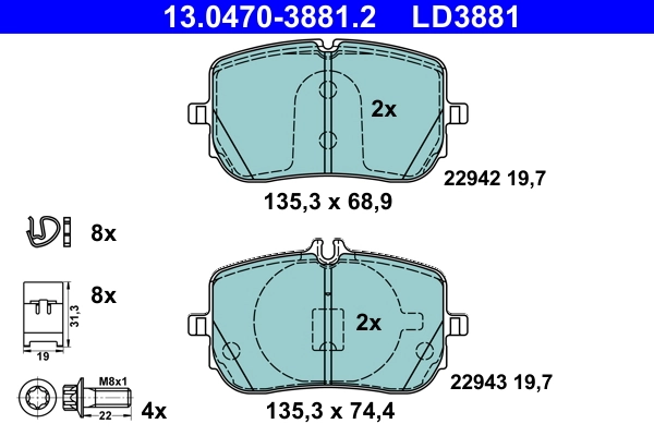 Brake Pad Set, disc brake ATE Ceramic 13.0470-3881.2