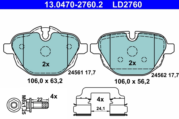 Brake Pad Set, disc brake ATE Ceramic 13.0470-2760.2