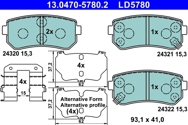 Brake Pad Set, disc brake ATE Ceramic 13.0470-5780.2
