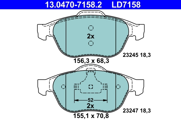 Brake Pad Set, disc brake ATE Ceramic 13.0470-7158.2