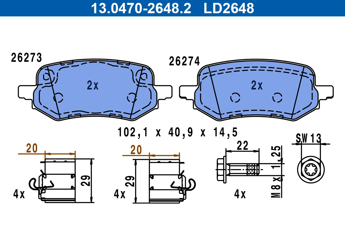 Brake Pad Set, disc brake ATE Ceramic 13.0470-2648.2