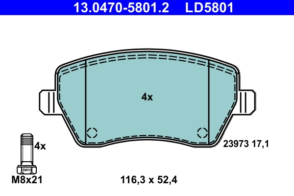 Brake Pad Set, disc brake ATE Ceramic 13.0470-5801.2