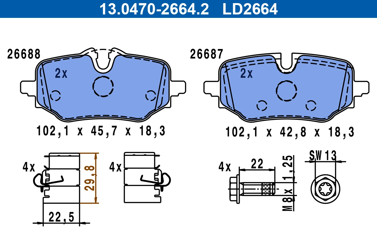 Brake Pad Set, disc brake ATE Ceramic 13.0470-2664.2