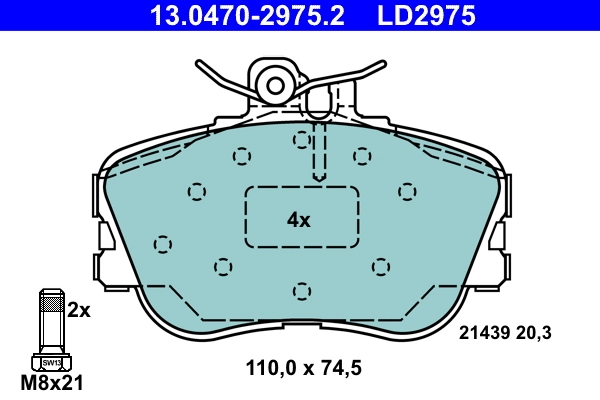 Brake Pad Set, disc brake ATE Ceramic 13.0470-2975.2