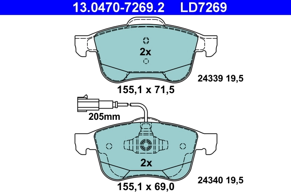 Brake Pad Set, disc brake ATE Ceramic 13.0470-7269.2