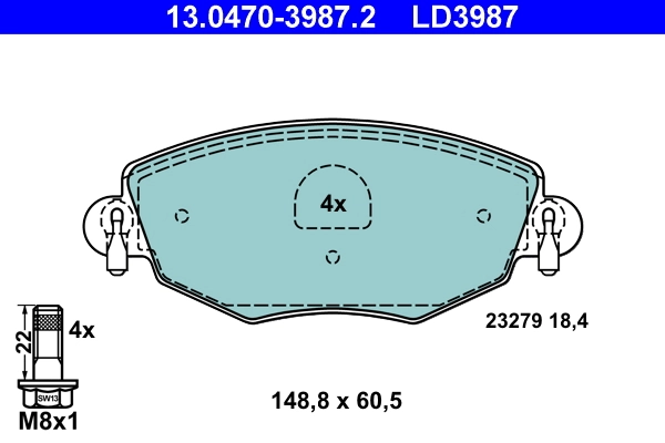 Brake Pad Set, disc brake ATE Ceramic 13.0470-3987.2
