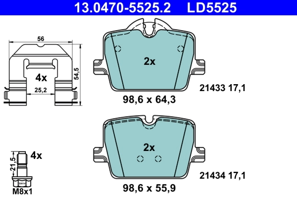 Brake Pad Set, disc brake ATE Ceramic 13.0470-5525.2