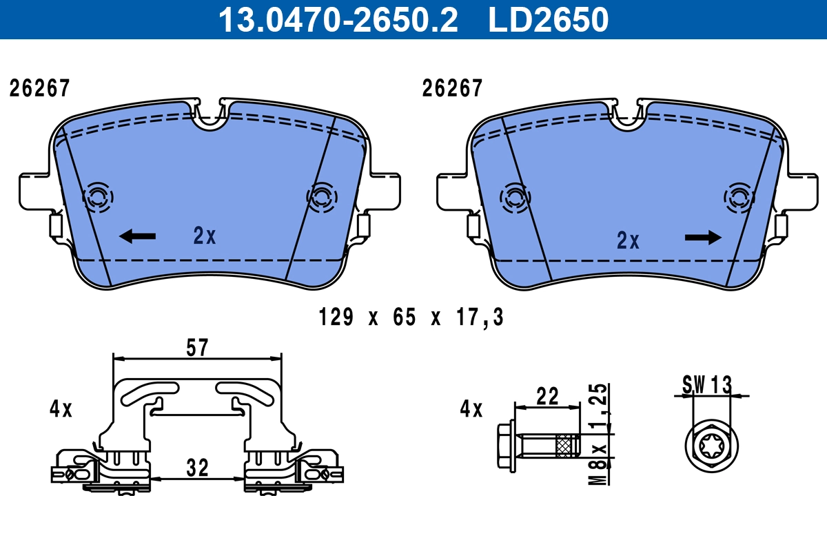 Brake Pad Set, disc brake ATE Ceramic 13.0470-2650.2