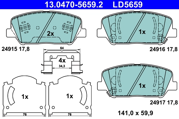 Brake Pad Set, disc brake ATE Ceramic 13.0470-5659.2
