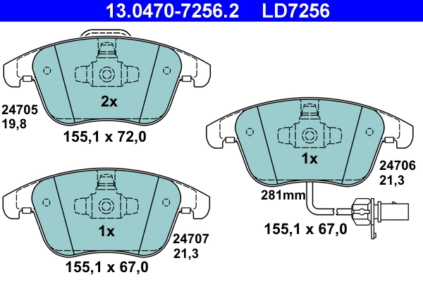 Brake Pad Set, disc brake ATE Ceramic 13.0470-7256.2