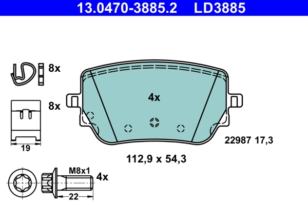 Brake Pad Set, disc brake ATE Ceramic 13.0470-3885.2