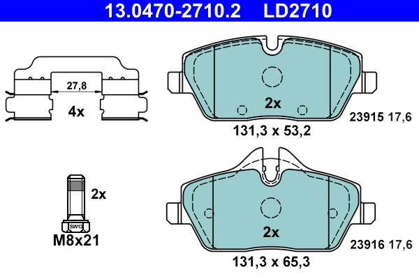 Brake Pad Set, disc brake ATE Ceramic 13.0470-2710.2