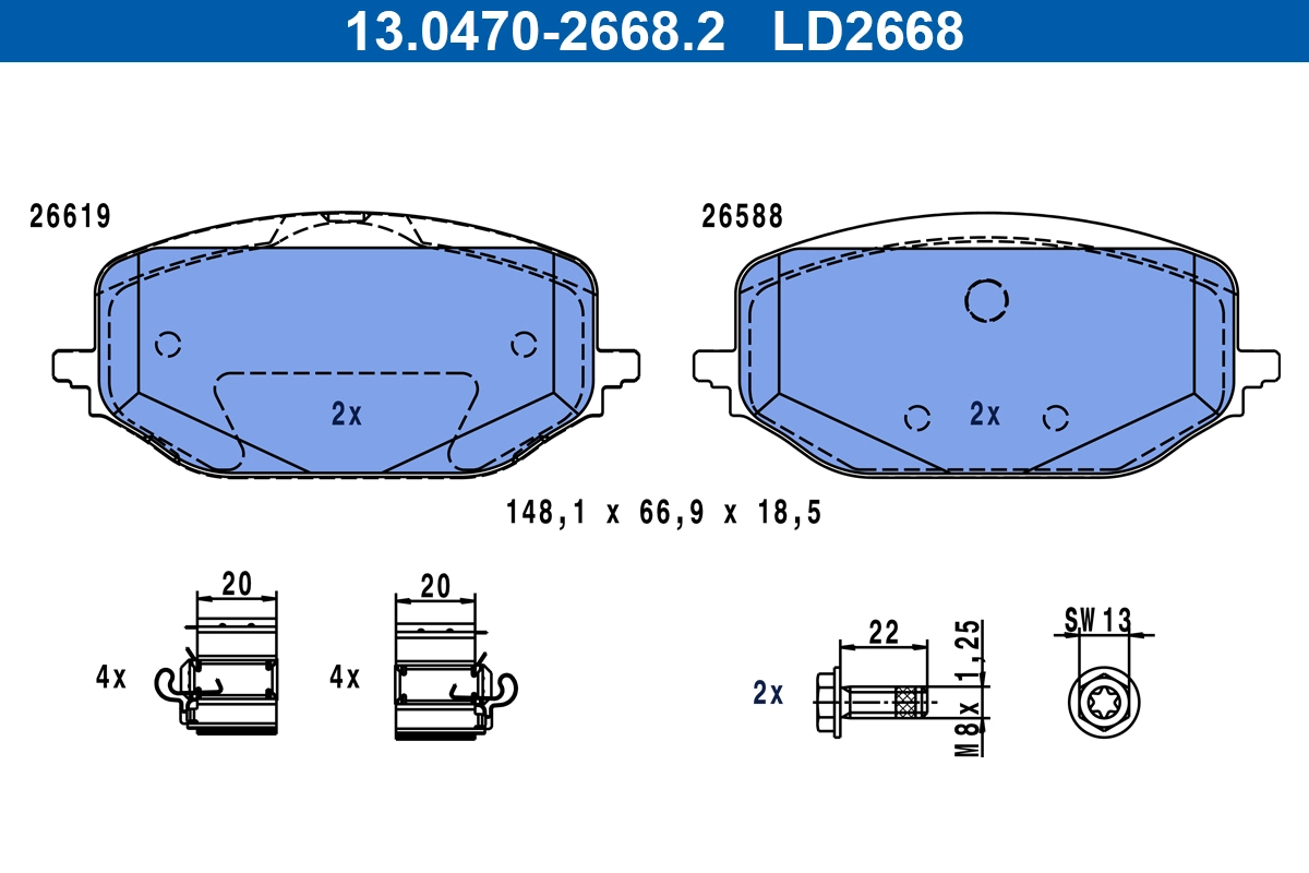 Brake Pad Set, disc brake ATE Ceramic 13.0470-2668.2