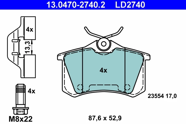 Brake Pad Set, disc brake ATE Ceramic 13.0470-2740.2