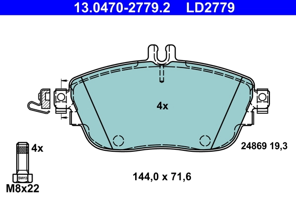 Brake Pad Set, disc brake ATE Ceramic 13.0470-2779.2