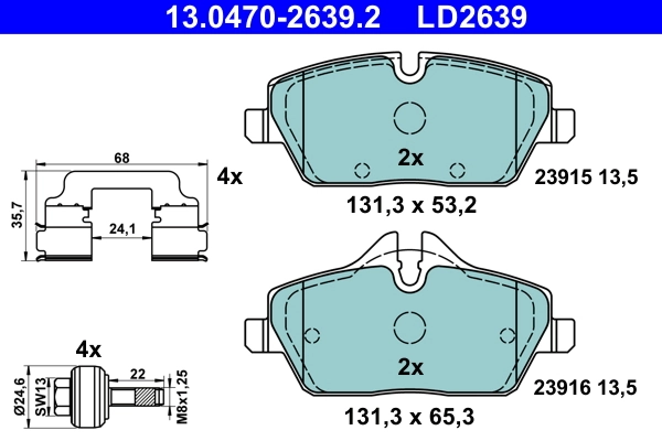 Brake Pad Set, disc brake ATE Ceramic 13.0470-2639.2