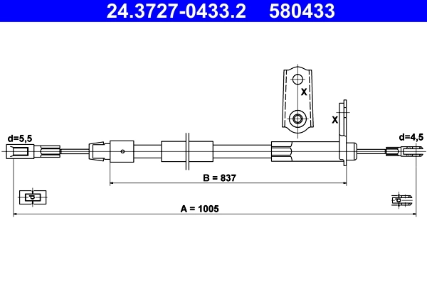 Cable Pull, parking brake 24.3727-0433.2
