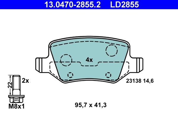 Brake Pad Set, disc brake ATE Ceramic 13.0470-2855.2