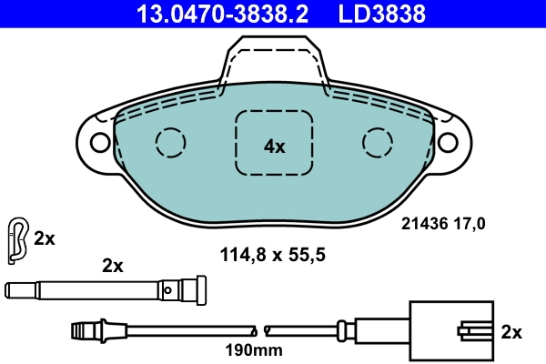 Brake Pad Set, disc brake ATE Ceramic 13.0470-3838.2