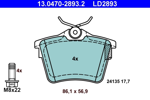 Brake Pad Set, disc brake ATE Ceramic 13.0470-2893.2