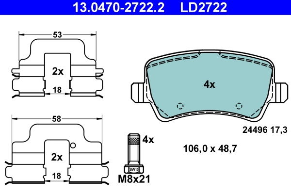 Brake Pad Set, disc brake ATE Ceramic 13.0470-2722.2