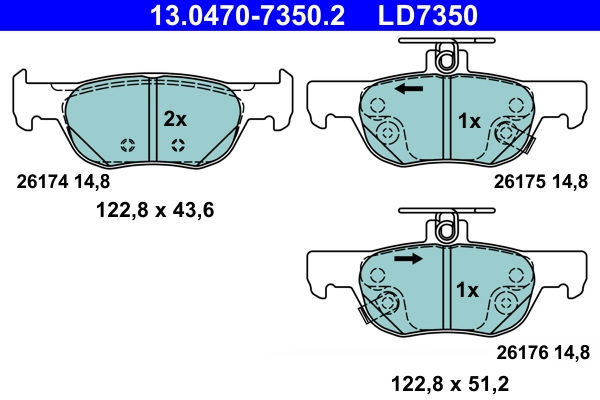 Brake Pad Set, disc brake ATE Ceramic 13.0470-7350.2