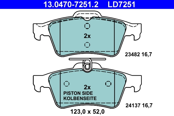 Brake Pad Set, disc brake ATE Ceramic 13.0470-7251.2