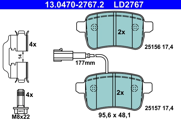Brake Pad Set, disc brake ATE Ceramic 13.0470-2767.2