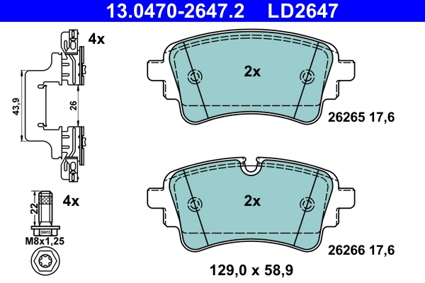 Brake Pad Set, disc brake ATE Ceramic 13.0470-2647.2