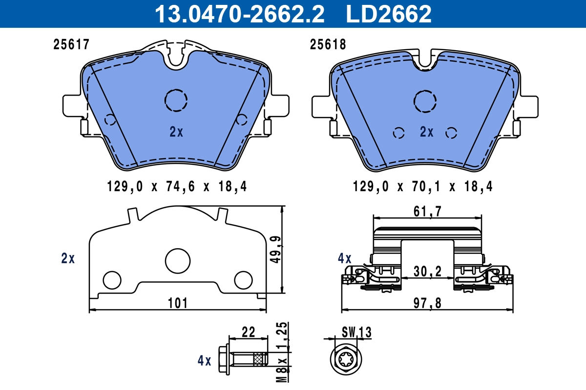 Brake Pad Set, disc brake ATE Ceramic 13.0470-2662.2