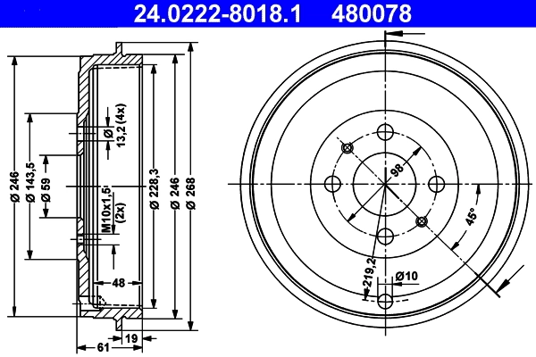 Brake Drum 24.0222-8018.1