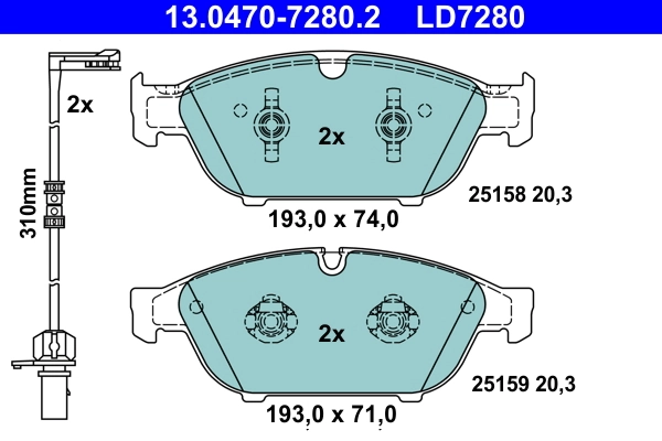 Brake Pad Set, disc brake ATE Ceramic 13.0470-7280.2