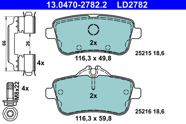Brake Pad Set, disc brake ATE Ceramic 13.0470-2782.2