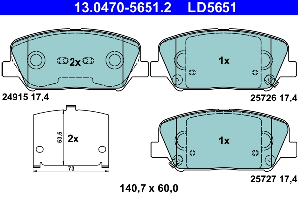 Brake Pad Set, disc brake ATE Ceramic 13.0470-5651.2