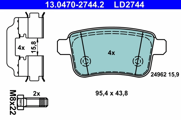 Brake Pad Set, disc brake ATE Ceramic 13.0470-2744.2