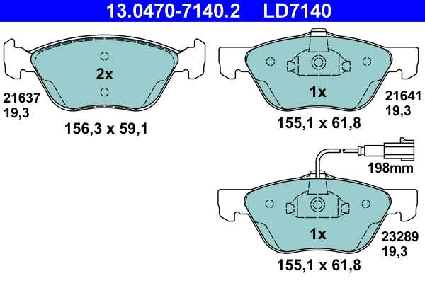 Brake Pad Set, disc brake ATE Ceramic 13.0470-7140.2