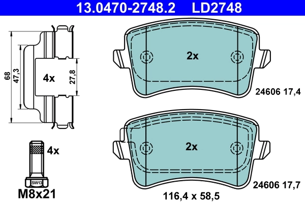 Brake Pad Set, disc brake ATE Ceramic 13.0470-2748.2