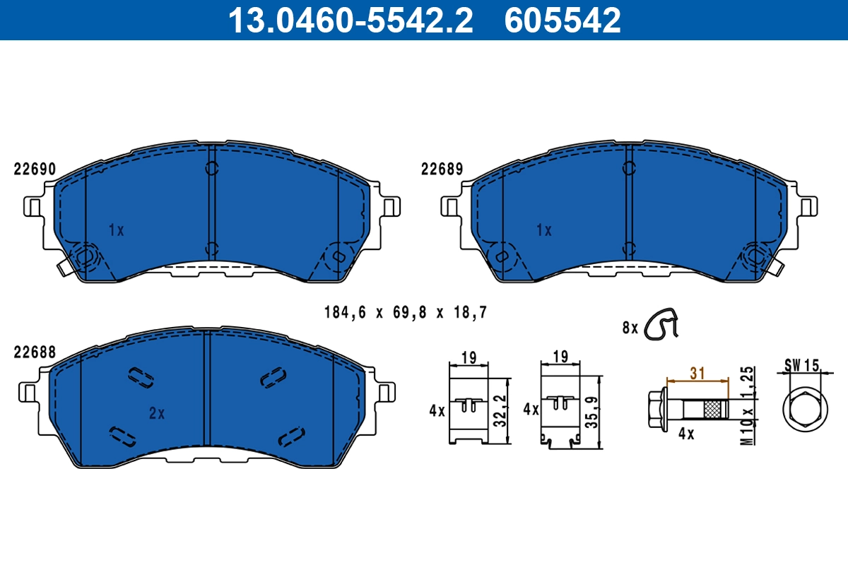 Brake Pad Set, disc brake 13.0460-5542.2