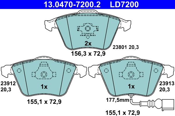 Brake Pad Set, disc brake ATE Ceramic 13.0470-7200.2