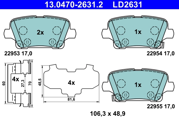 Brake Pad Set, disc brake ATE Ceramic 13.0470-2631.2