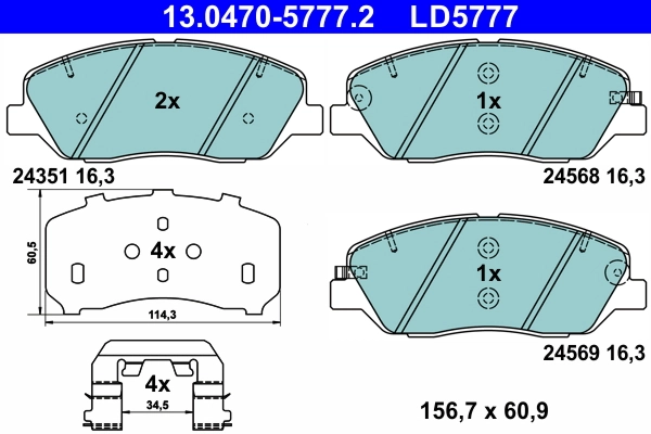 Brake Pad Set, disc brake ATE Ceramic 13.0470-5777.2