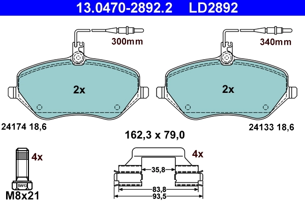 Brake Pad Set, disc brake ATE Ceramic 13.0470-2892.2