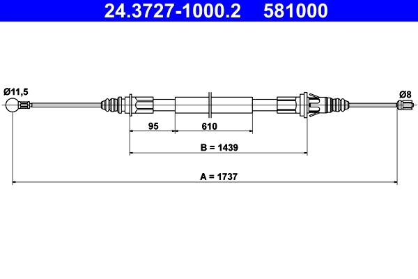 Cable Pull, parking brake 24.3727-1000.2