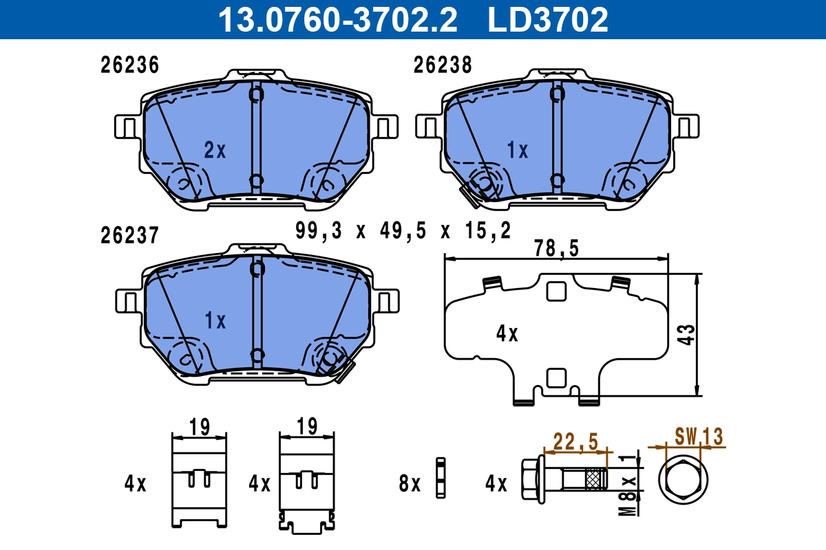 Brake Pad Set, disc brake ATE Ceramic 13.0470-3702.2