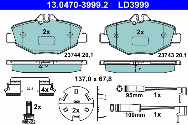 Brake Pad Set, disc brake ATE Ceramic 13.0470-3999.2