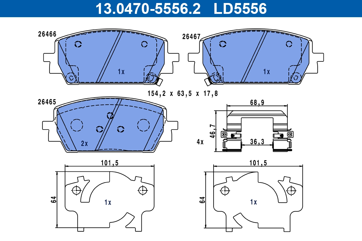 Brake Pad Set, disc brake ATE Ceramic 13.0470-5556.2