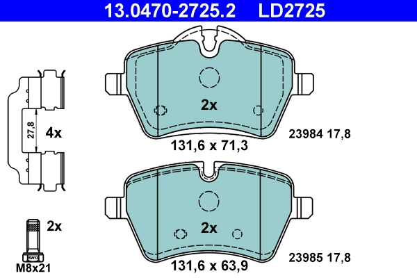 Brake Pad Set, disc brake ATE Ceramic 13.0470-2725.2