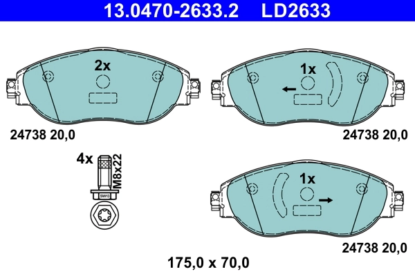 Brake Pad Set, disc brake ATE Ceramic 13.0470-2633.2