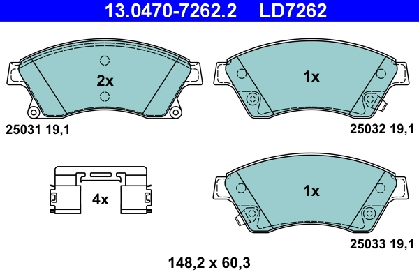 Brake Pad Set, disc brake ATE Ceramic 13.0470-7262.2